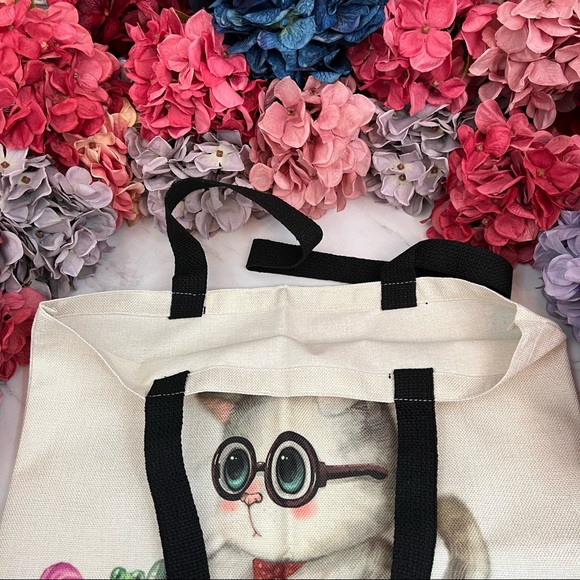 Eco-Friendly Bookworm Kitten Folding Tote Bag - Picture 12 of 15